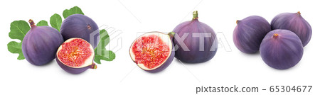 Fresh fig fruit with leaves isolated on white background. Set or collection 65304677