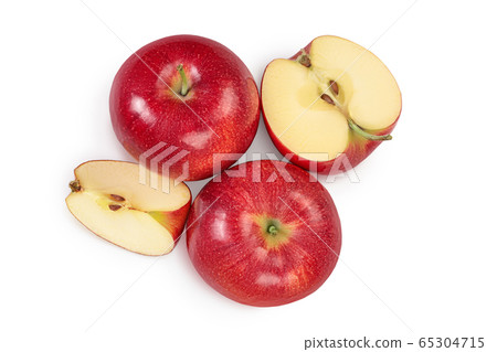 Red apple with half isolated on white background with clipping path and full depth of field. Top view. Flat lay. 65304715