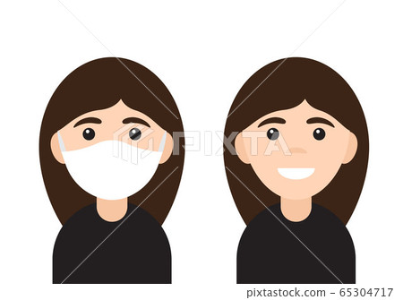 Vector flat two girl face head in medical mask 65304717
