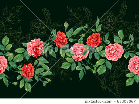 Seamless pattern with red roses flowers 65305067