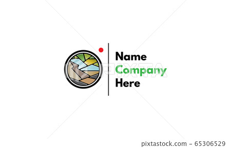 Vector logo on which an abstract image of mountains and trees in the camera lens. Vector logo on which an abstract image of mountains and trees in the camera lens. 65306529