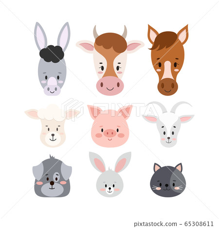 Farm animals faces set isolated on white background. Farm animals faces set isolated on white background. 65308611