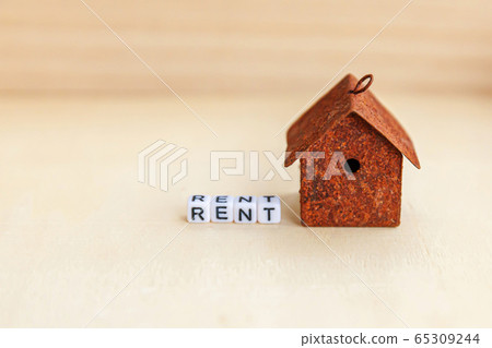 Miniature toy model house with inscription RENT Miniature toy model house with inscription RENT 65309244