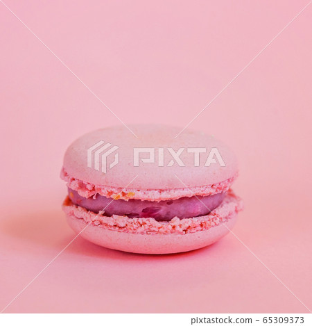 Pink macaron on pink background Pink macaron on pink background 65309373