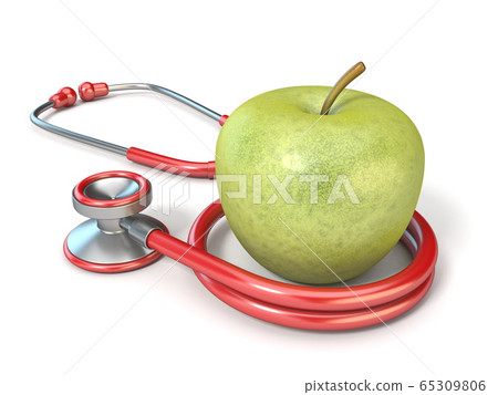 Stethoscope with green apple 3D 65309806