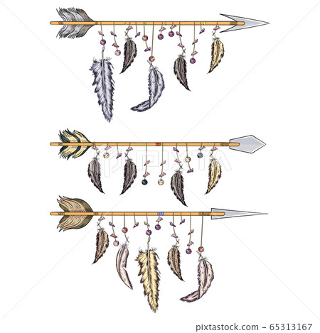 ethnic boho set of arrows, feathers and flowers, native american tribe decoration print element ethnic boho set of arrows, feathers and flowers, native american tribe decoration print element 65313167