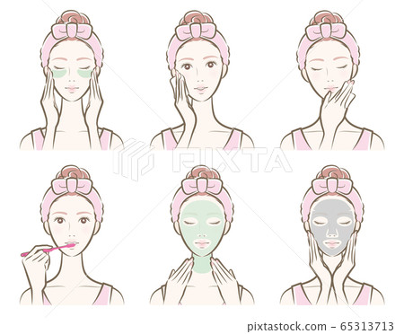 一個女人在做護膚的插圖 65313713