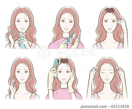 Illustration of a woman doing hair care 65313839