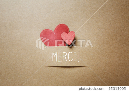 Merci - Thank you in French language with small hearts 65315005