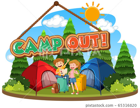 Font design for camp out with tent in the park Font design for camp out with tent in the park 65316820