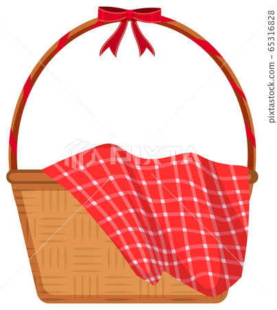 Basket with red cloth and ribbon on white Basket with red cloth and ribbon on white 65316828