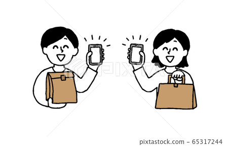 Men and women holding smartphones and paper bags (simple) Men and women holding smartphones and paper bags (simple) 65317244