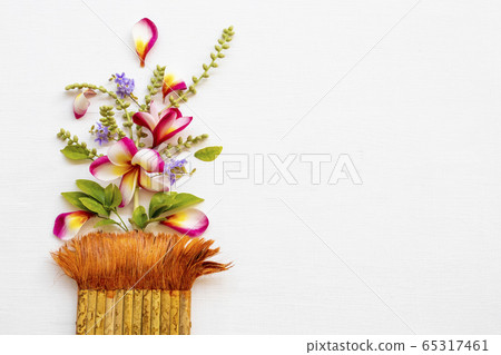 colorful flowers frangipani ,purple flowers local flora of asia with paintbrush in spring season 65317461