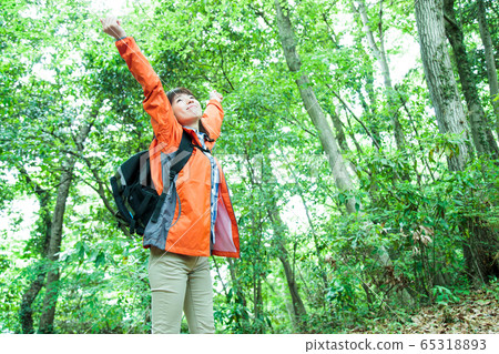 登山婦女山女孩遷徙的登山室外遠足 65318893