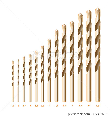Realistic 3d Detailed Metallic Drill for metal for perforator Bits Set Tools for Construction Work, Drilling Hole. 65319766