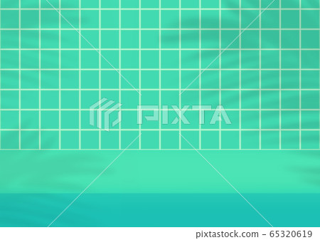 Empty studio green tiles background with palm leaves shadow for product display. Empty studio green tiles background with palm leaves shadow for product display. 65320619