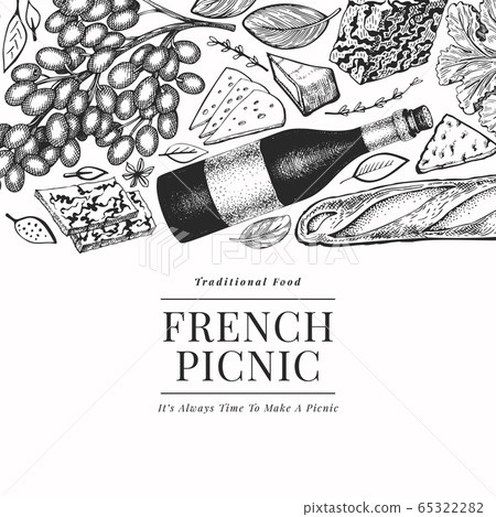French food illustration design template. Hand 65322282