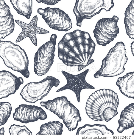 Oysters seamless pattern. Hand drawn vector 65322407