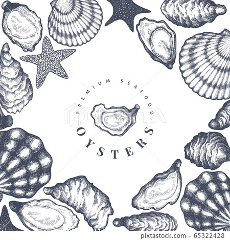Oysters design template. Hand drawn vector 65322428