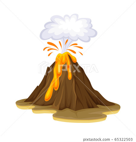 Volcanic Eruption with Flowing Lava as Natural Cataclysm Vector Illustration 65322503