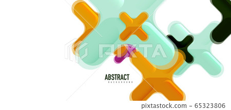 Glossy multicolored plastic style cross composition, x shape design, techno geometric modern abstract background. Trendy abstract layout template 65323806