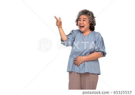 Portrait of excited screaming asian senior woman 65325557