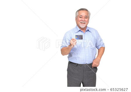 Portrait of senior asian man holding credit card Portrait of senior asian man holding credit card 65325627