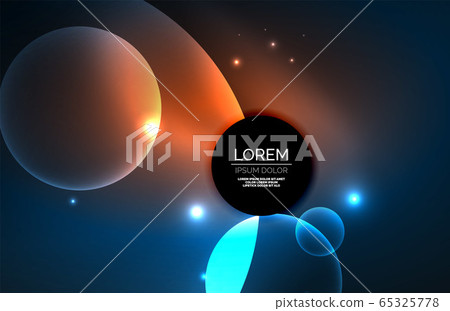 Neon shiny transparent glowing circles with light effects. Techno futuristic vector abstract background For Wallpaper, Banner, Background, Card, Book Illustration, landing page 65325778