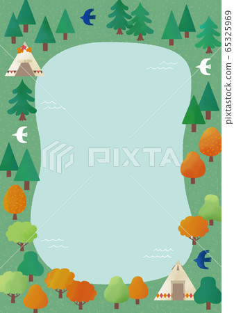 森林和湖泊的戶外水彩畫框A沒有字母 65325969