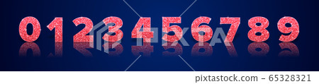 Red numbers with reflection and shadow in royal style  65328321