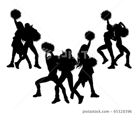 poms dance clipart bw