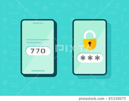 2fa icon password secure login authentication verification vector or sms push code messages symbol on smartphone mobile phone flat isolated pictogram, two factor or multi factor cellphone access idea 65330075