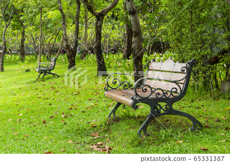 Chairs on the lawn in the park. 65331387