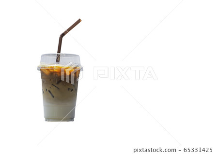 Isolated Iced coffee in a plastic glass on a white background with clipping path. 65331425