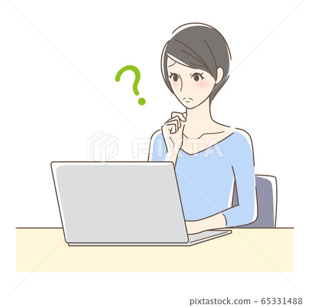 A woman worried about operating a computer A woman worried about operating a computer 65331488