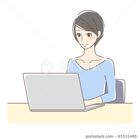 Smiling woman operating a computer Smiling woman operating a computer 65331490