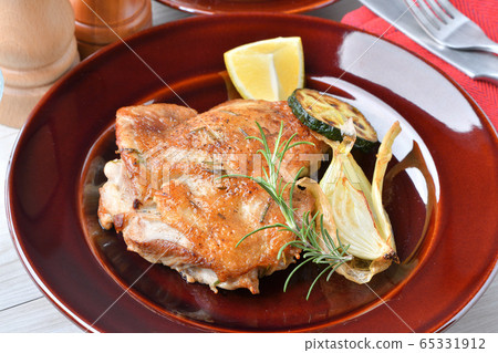 Chicken garlic herb steak, grilled chicken thigh with garlic and rosemary, stamina. 65331912