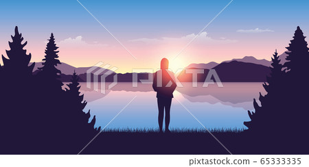 girl by the lake at sunrise nature landscape girl by the lake at sunrise nature landscape 65333335
