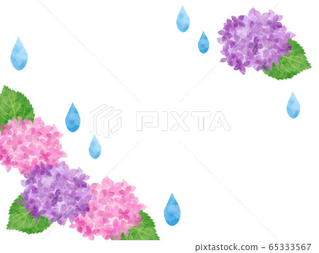 Hydrangea and rain frame watercolor style illustration 65333567