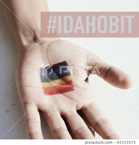 rainbow flag and text IDAHOBIT 65333573