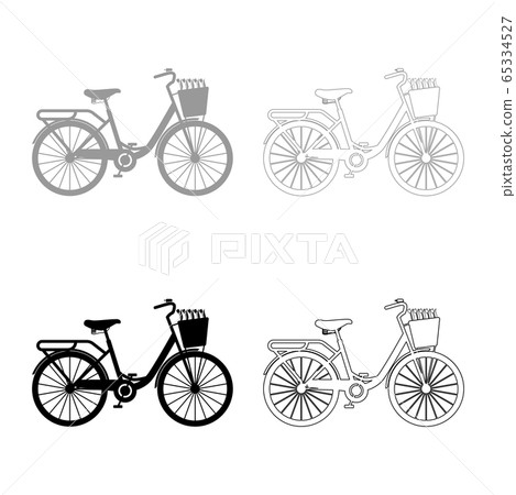 Bicycle with basket and flowers tulips icon  Bicycle with basket and flowers tulips icon  65334527