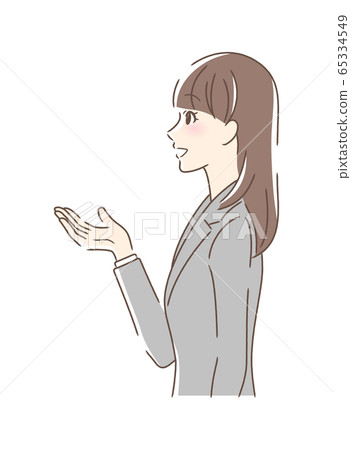 Side Profile Of A Woman Smiling And Holding Out Stock Illustration