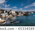 Spain Mediterranean Sea coast Majorca beach in Calvia, Calo des Macs, Cas Catala in Palma de mallorca island. Aerial view 65334589