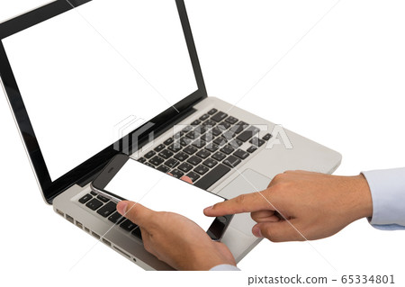 Businessman use mobile smart phone and laptop computer for online working. 65334801
