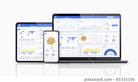 Dashboard, great design for any site purposes. Business infographic template. Vector flat illustration. Big data concept Dashboard user admin panel template design. Analytics admin dashboard.App UI UX 65335356