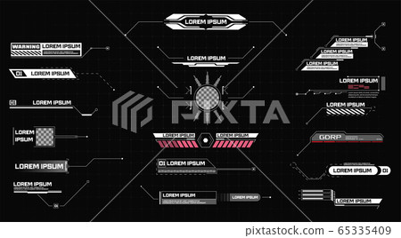 Vector futuristic interface hud design. Digital data visualization. Digital modern communication. Callouts titles. Callout bar labels, information call box bars and modern digital info boxes.HUD frame 65335409