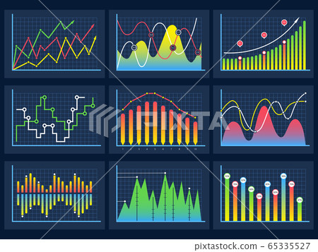 Line charts. Modern infographic set diagrams curves development graphs histogram info vector set Line charts. Modern infographic set diagrams curves development graphs histogram info vector set 65335527