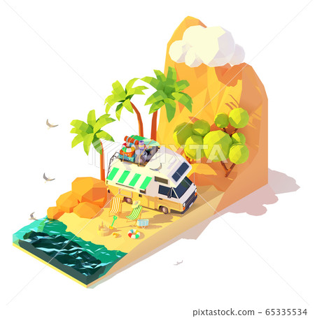 Vector isometric camper on the beach 65335534
