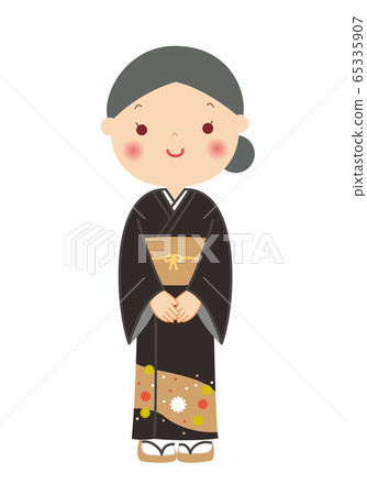 黑色Tomesode正式女性插畫 65335907