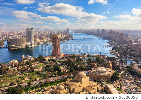 The Nile and the center of Cairo, Egypt, view from above The Nile and the center of Cairo, Egypt, view from above 65336358
